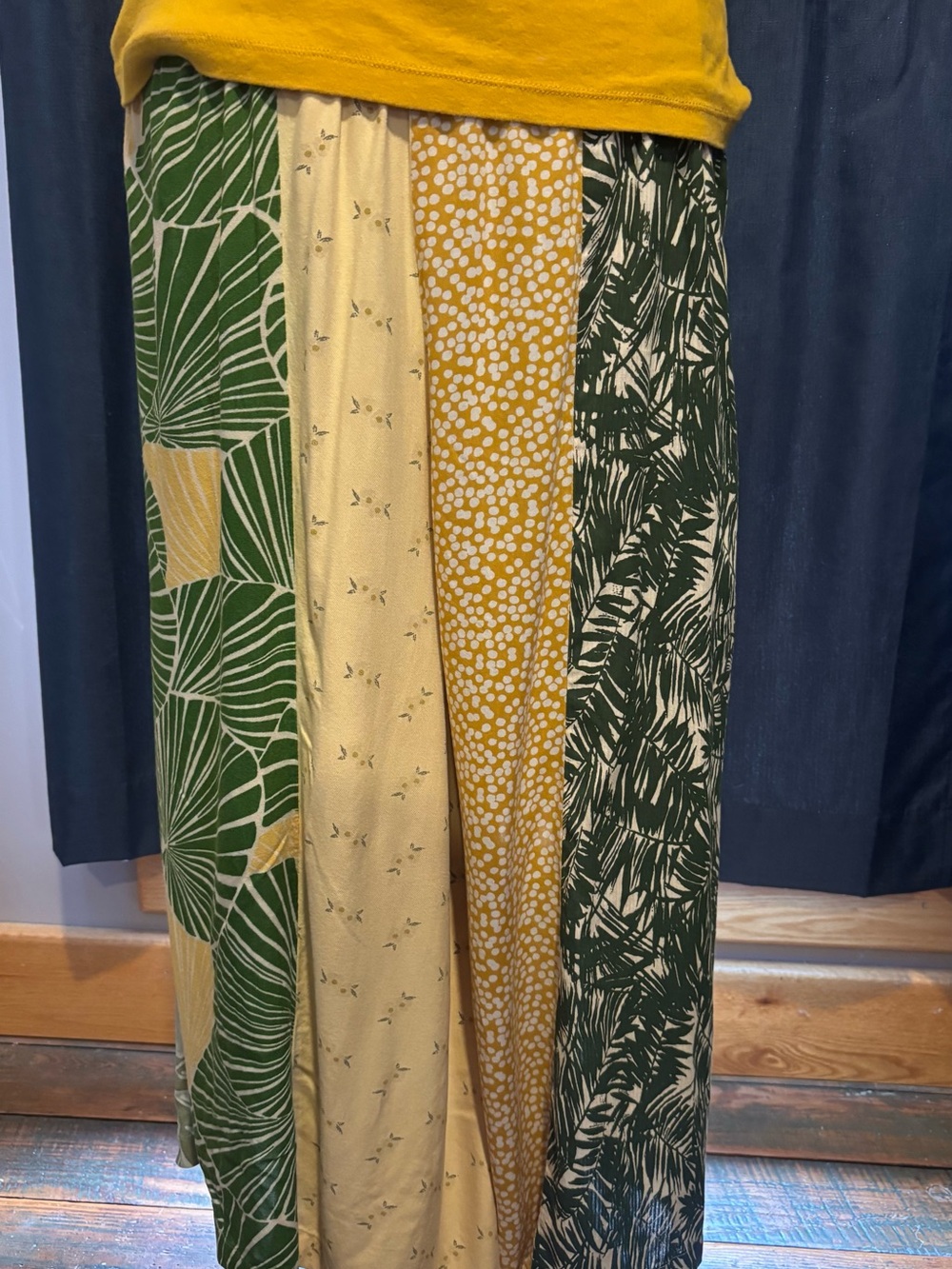 2 Piece Set Patchwork pants in Mustard Yellow and Green with a 100% cotton tank